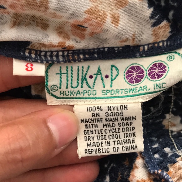 Vintage Huk-a-poo bohemian flowy navy gold flower printed halter tie maxi dress - Picture 8 of 8